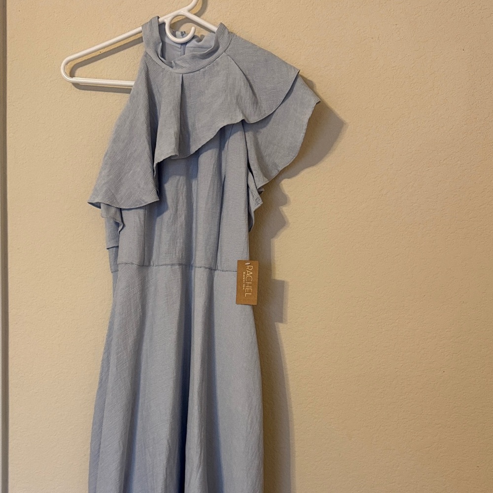 RACHEL Rachel Roy Sky Blue Asymmetrical Ruffled Dress with High/Low Hemline